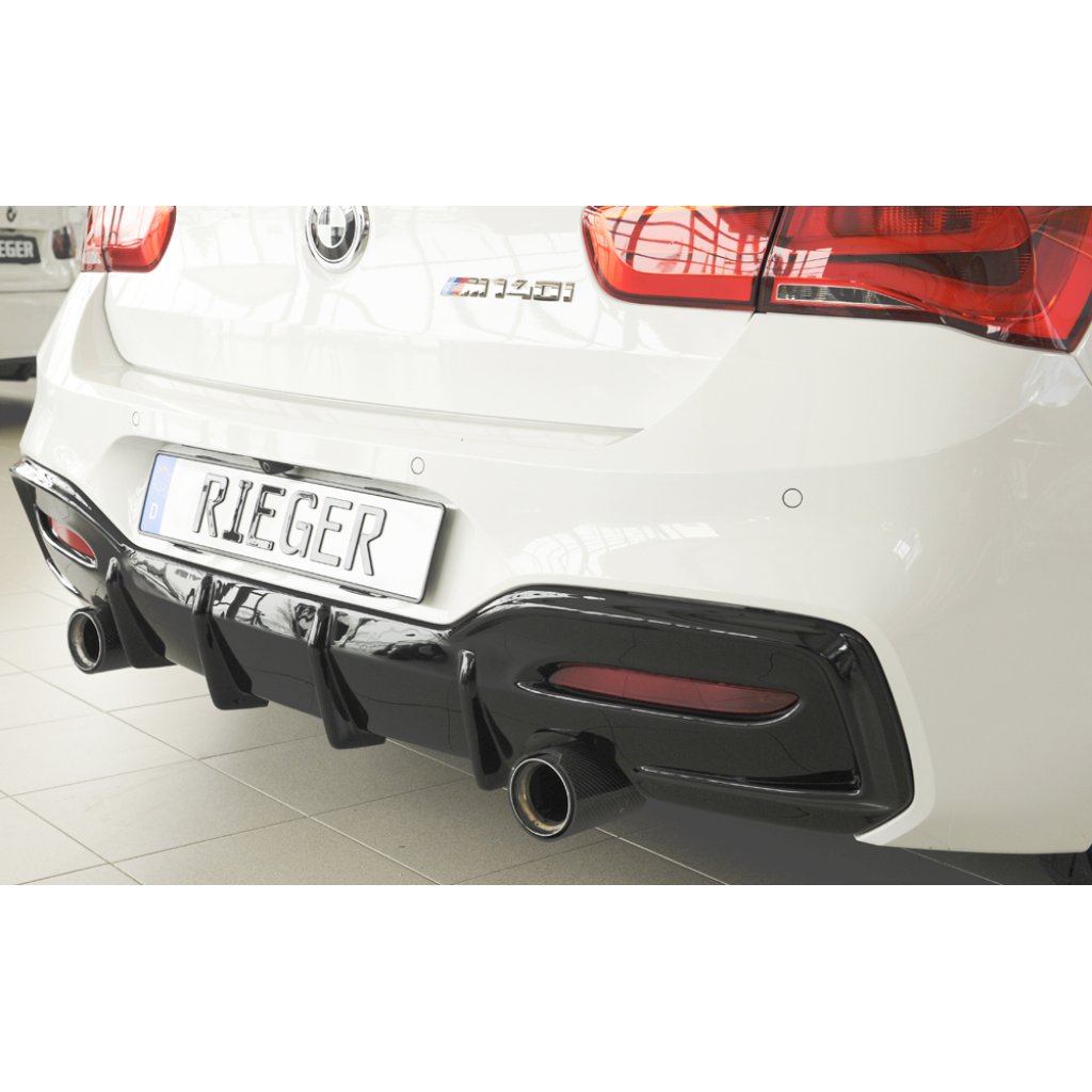 Rieger vložka zadního nárazníku pro BMW řada 1 F20, F21 sedan / 2-dvéř., sedan / 4-dvéř. po faceliftu LCI, plast ABS lakovaný do černé lesklé barvy