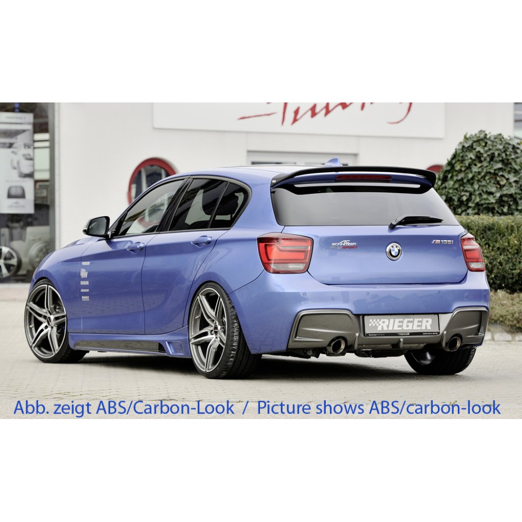 Rieger vložka zadního nárazníku pro BMW řada 1 F20, F21 sedan / 2-dvéř., sedan / 4-dvéř. před faceliftem, plast ABS bez povrchové úpravy, pro orig. koncovky na obou stranách