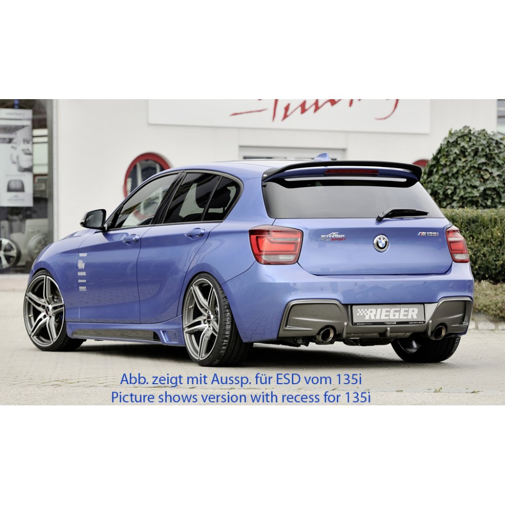 Rieger vložka zadního nárazníku pro BMW řada 1 F20, F21 sedan / 2-dvéř., sedan / 4-dvéř. před faceliftem, plast ABS s povrchovou úpravou Carbon-Look, pro orig. dvojitou koncovku vlevo