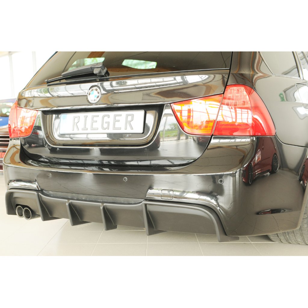 Rieger vložka zadního nárazníku pro BMW řada 3 E90, E91 sedan, touring, plast ABS bez povrchové úpravy, s dvojitou koncovkou na levé straně