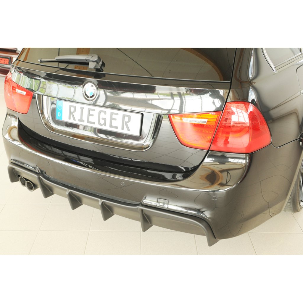 Rieger vložka zadního nárazníku pro BMW řada 3 E90, E91 sedan, touring, plast ABS bez povrchové úpravy, s dvojitou koncovkou na levé straně