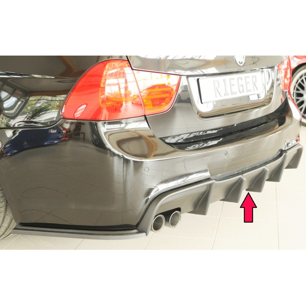 Rieger vložka zadního nárazníku pro BMW řada 3 E90, E91 sedan, touring, plast ABS bez povrchové úpravy, s dvojitou koncovkou na levé straně