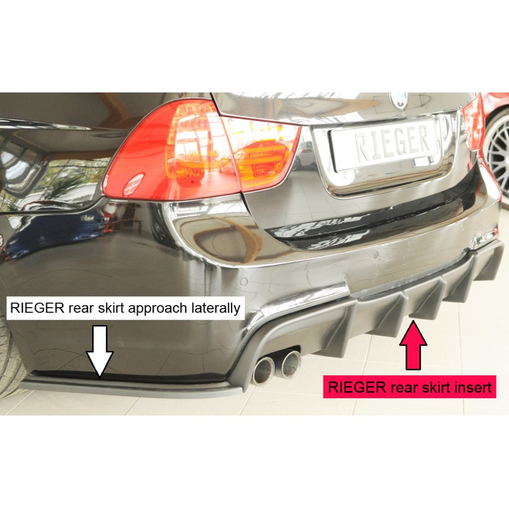 Rieger vložka zadního nárazníku pro BMW řada 3 E90, E91 sedan, touring, plast ABS bez povrchové úpravy, s dvojitou koncovkou na levé straně