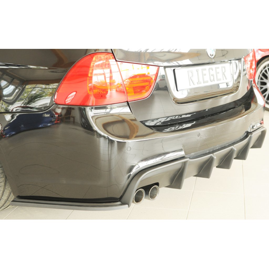 Rieger vložka zadního nárazníku pro BMW řada 3 E90, E91 sedan, touring, plast ABS bez povrchové úpravy, s dvojitou koncovkou na levé straně