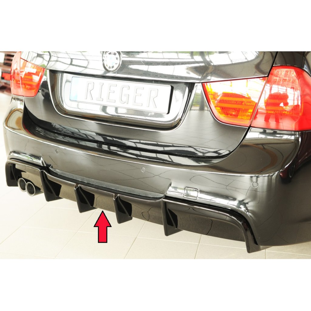 Rieger vložka zadního nárazníku pro BMW řada 3 E91 touring, plast ABS lakovaný do černé lesklé barvy, pro originální koncovku na levé straně