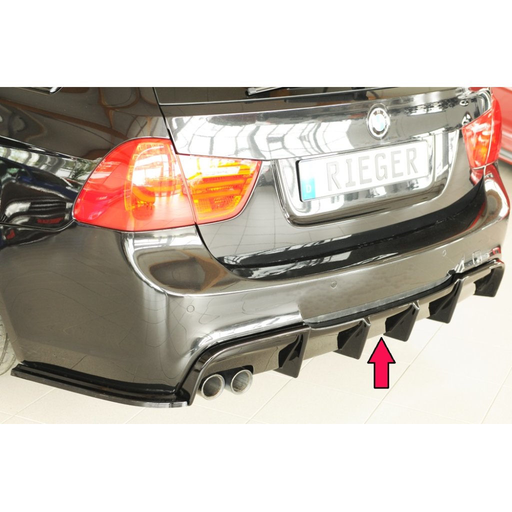 Rieger vložka zadního nárazníku pro BMW řada 3 E91 touring, plast ABS lakovaný do černé lesklé barvy, pro originální koncovku na levé straně
