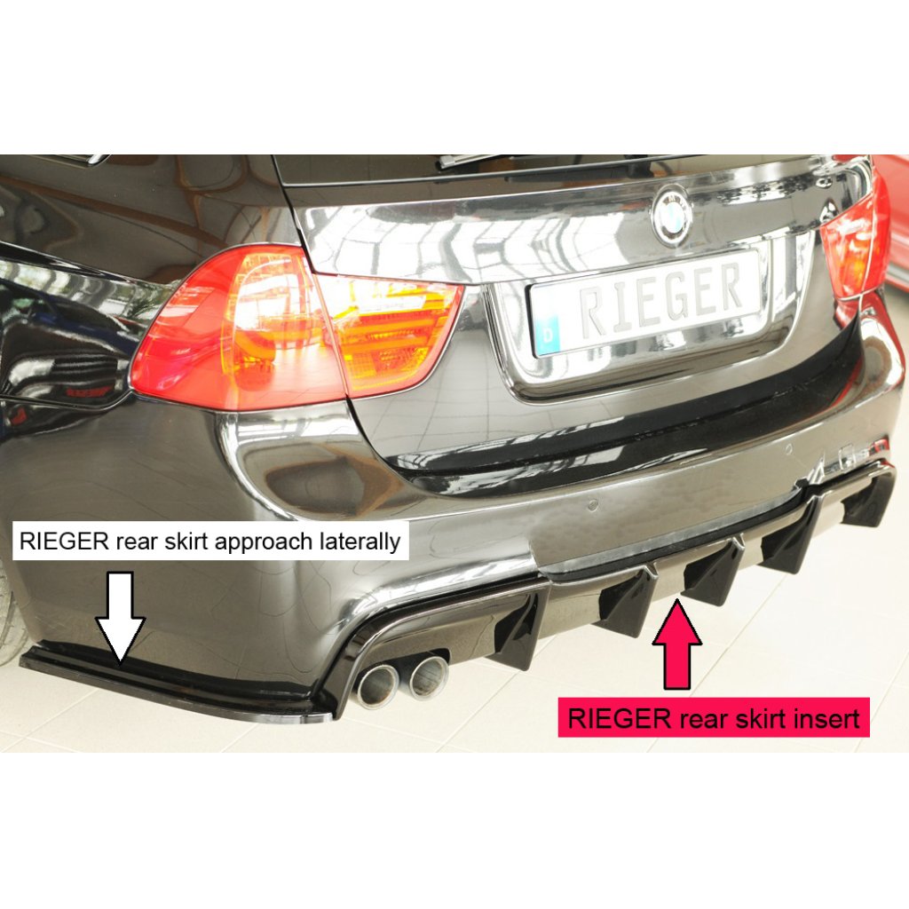 Rieger vložka zadního nárazníku pro BMW řada 3 E91 touring, plast ABS lakovaný do černé lesklé barvy, pro originální koncovku na levé straně