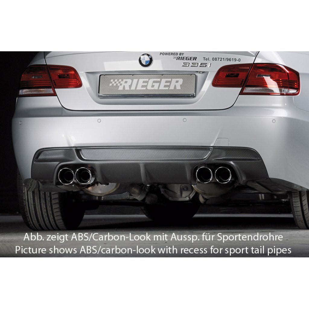 Rieger vložka zadního nárazníku pro BMW řada 3 E92, E93 kabriolet, kupé vč. faceliftu, plast ABS bez povrchové úpravy, pouze pro 335i/335d, pro orig. koncovky na obou stranách