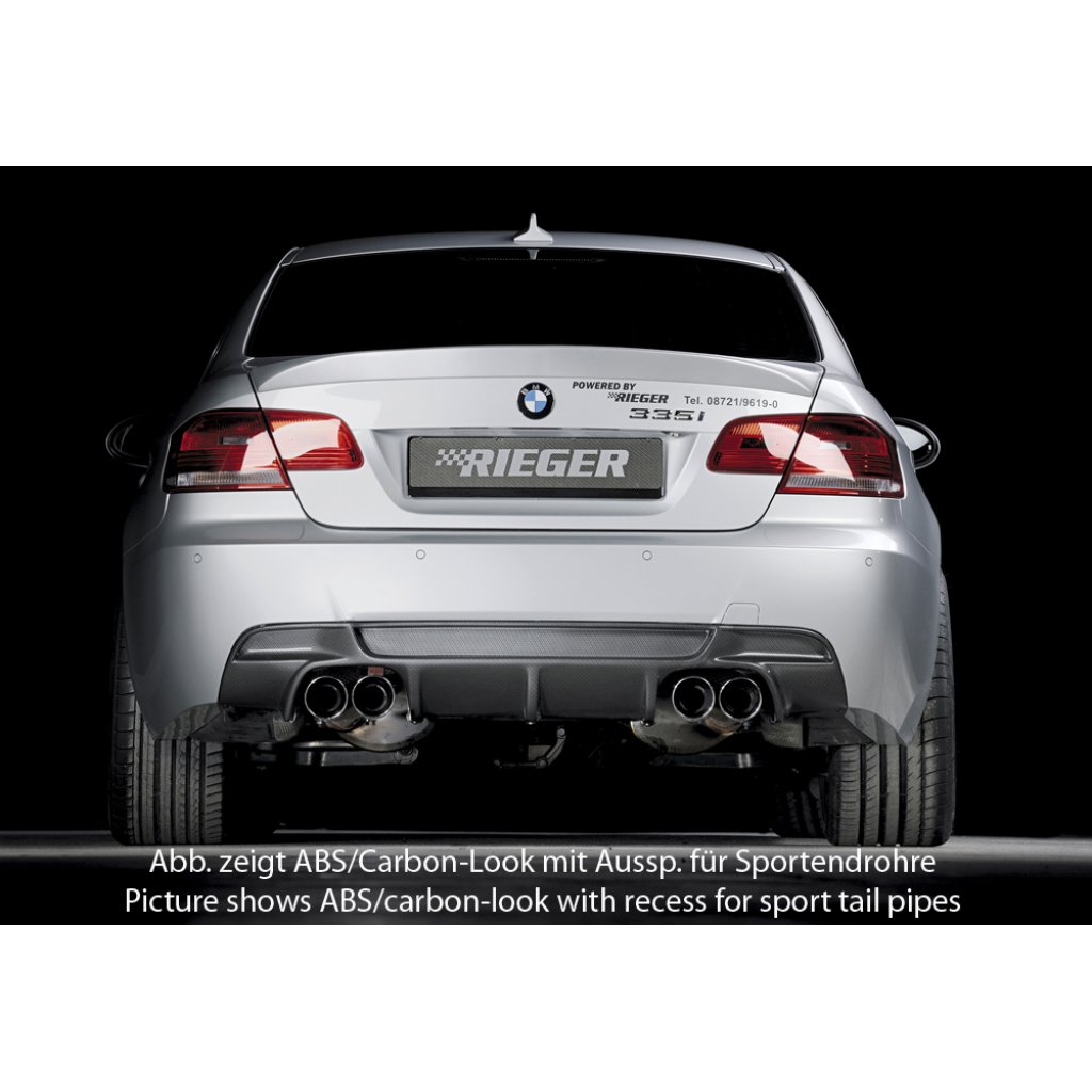 Rieger vložka zadního nárazníku pro BMW řada 3 E92, E93 kabriolet, kupé vč. faceliftu, plast ABS bez povrchové úpravy, pouze pro 335i/335d, pro orig. koncovky na obou stranách