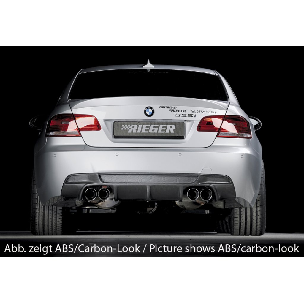 Rieger vložka zadního nárazníku pro BMW řada 3 E92, E93 kabriolet, kupé vč. faceliftu, plast ABS bez povrchové úpravy, pouze pro 335i, pro dvojité koncovky na obou stranách 4x90 mm