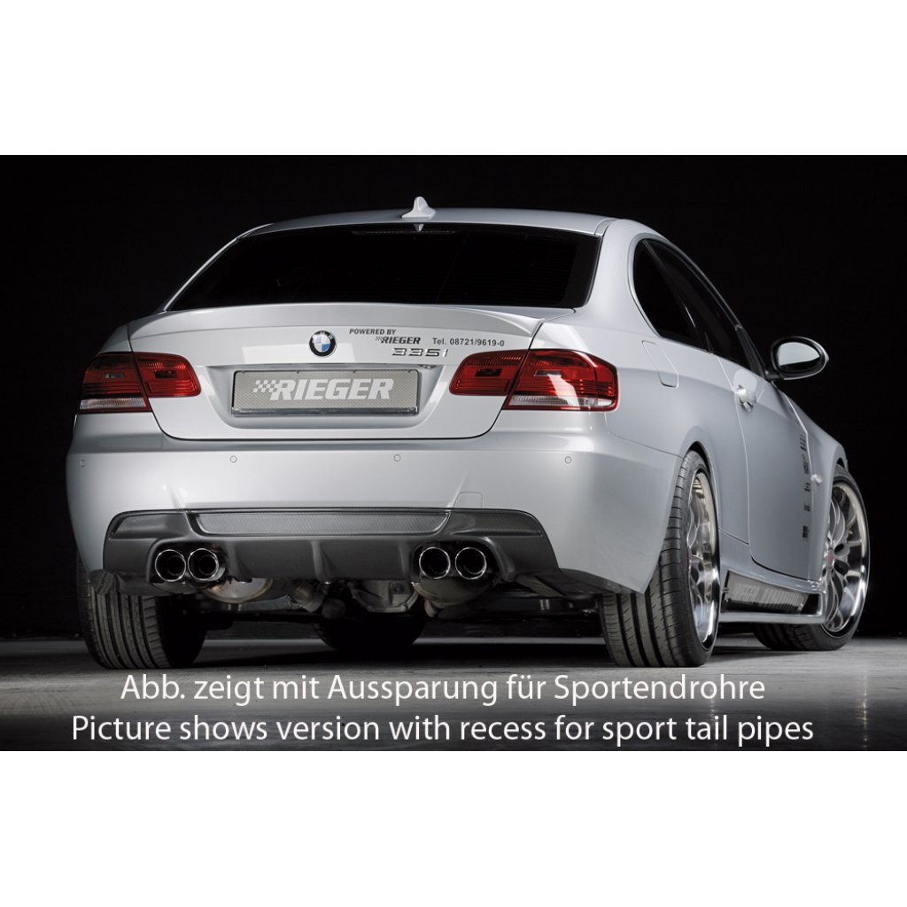 Rieger vložka zadního nárazníku pro BMW řada 3 E92, E93 kabriolet, kupé vč. faceliftu, plast ABS s povrchovou úpravou Carbon-Look, pouze 335i/335d, pro orig. koncovky na obou stranách