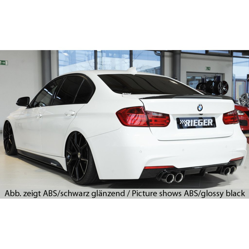 Rieger vložka zadního nárazníku pro BMW řada 3 F30, F31 sedan, touring vč. faceliftu, plast ABS bez povrchové úpravy, pro dvojité koncovky na obou stranách 4x90 mm (335i/340i look)