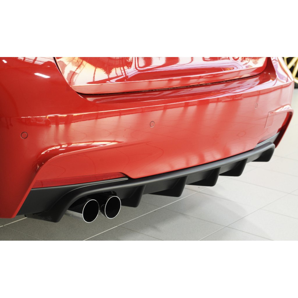 Rieger vložka zadního nárazníku pro BMW řada 3 F30, F31 sedan, touring vč. faceliftu, plast ABS bez povrchové úpravy, pro orig. dvojitou koncovku vlevo