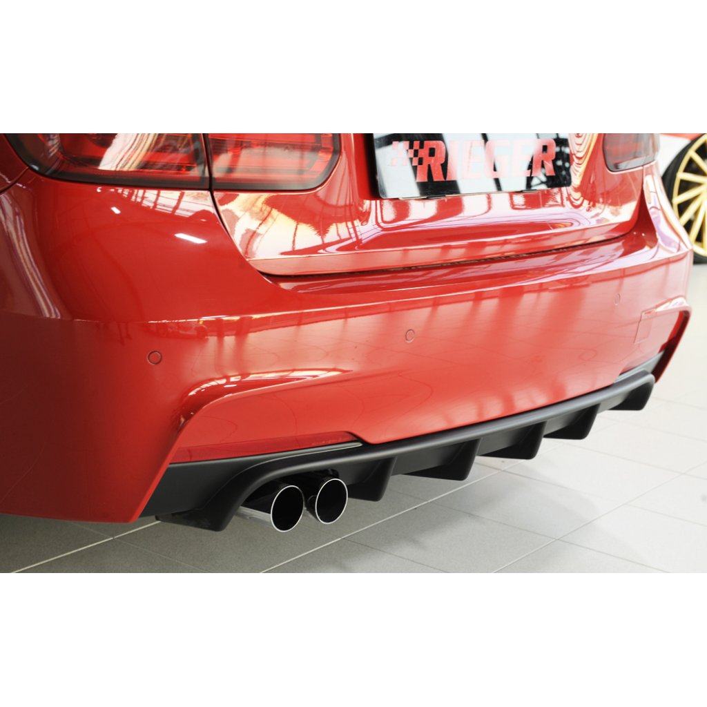 Rieger vložka zadního nárazníku pro BMW řada 3 F30, F31 sedan, touring vč. faceliftu, plast ABS bez povrchové úpravy, pro orig. dvojitou koncovku vlevo