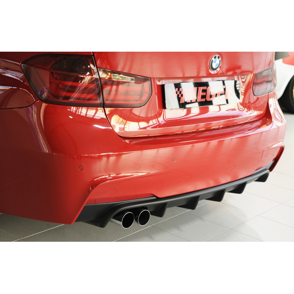 Rieger vložka zadního nárazníku pro BMW řada 3 F30, F31 sedan, touring vč. faceliftu, plast ABS bez povrchové úpravy, pro orig. dvojitou koncovku vlevo