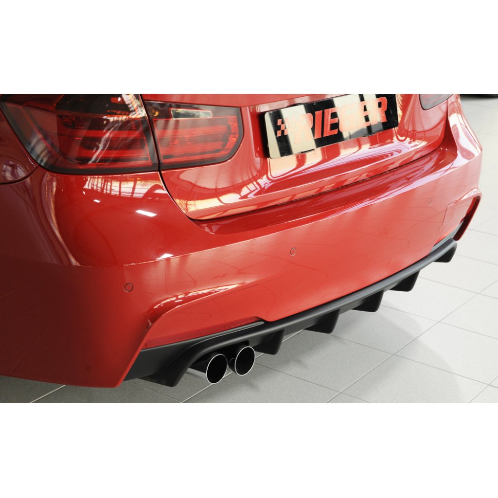 Rieger vložka zadního nárazníku pro BMW řada 3 F30, F31 sedan, touring vč. faceliftu, plast ABS bez povrchové úpravy, pro orig. dvojitou koncovku vlevo