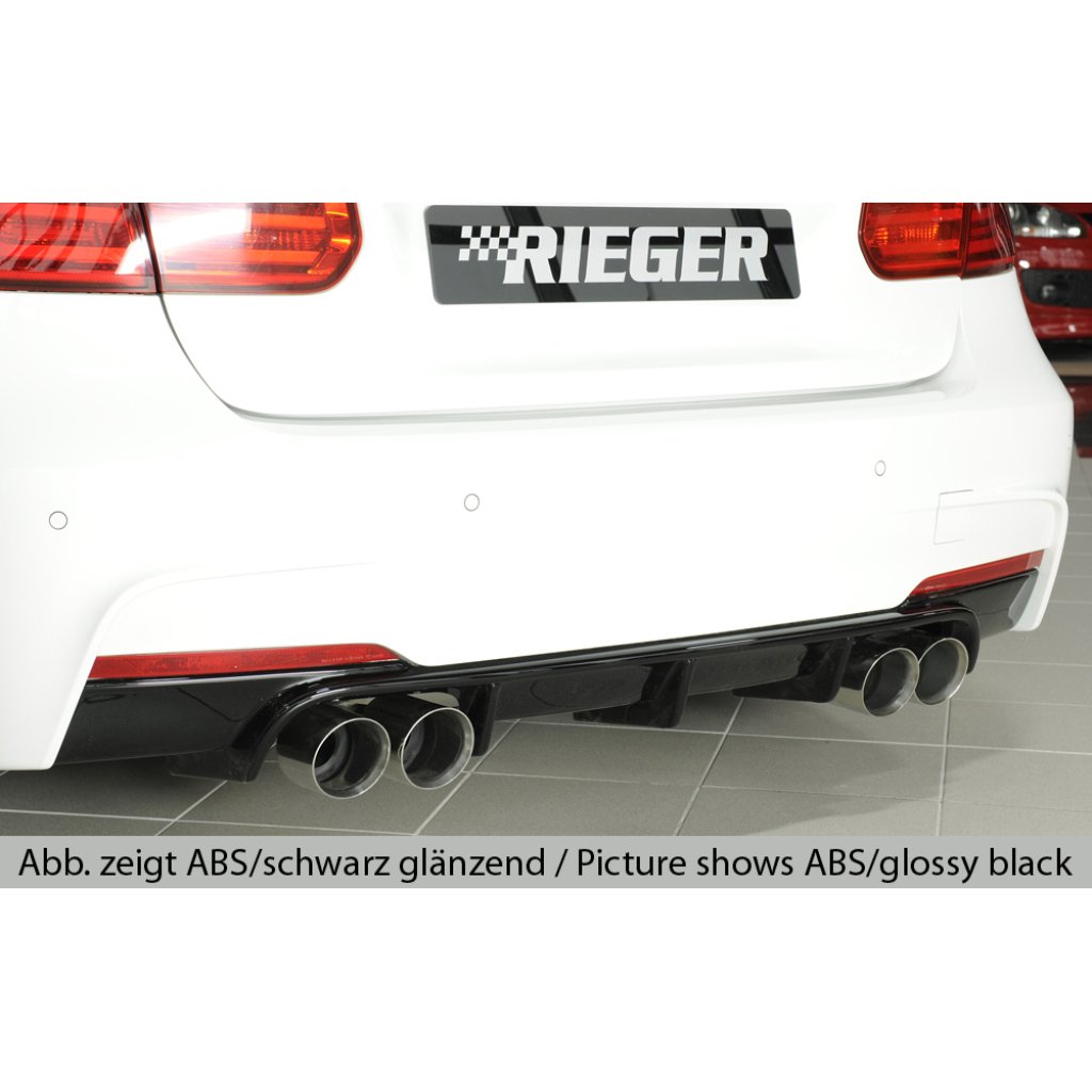 Rieger vložka zadního nárazníku pro BMW řada 3 F30, F31 sedan, touring vč. faceliftu, plast ABS s povrchovou úpravou Carbon-Look, pro dvojité koncovky na obou stranách 4x90 mm (335i/340i look)