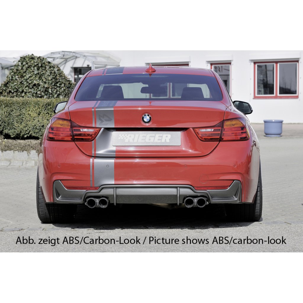 Rieger vložka zadního nárazníku pro BMW řada 4 F32, F33, F36 coupe (3-dvéř.), gran coupe (5-dvéř.), kabriolet vč. faceliftu, plast ABS bez povrchové úpravy, pro dvojité koncovky na obou stranách 4x80 mm (435i/440i look)