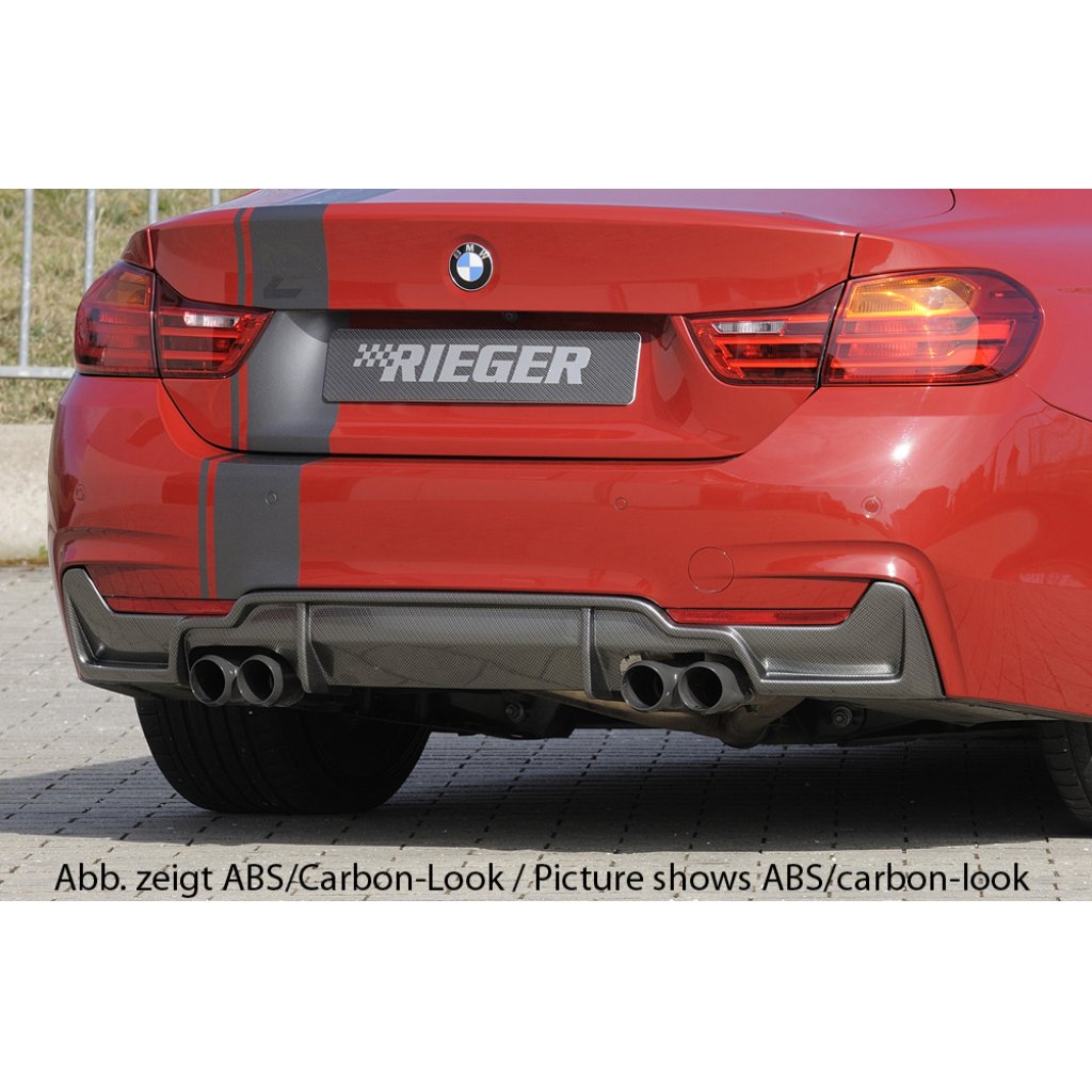Rieger vložka zadního nárazníku pro BMW řada 4 F32, F33, F36 coupe (3-dvéř.), gran coupe (5-dvéř.), kabriolet vč. faceliftu, plast ABS bez povrchové úpravy, pro dvojité koncovky na obou stranách 4x80 mm (435i/440i look)