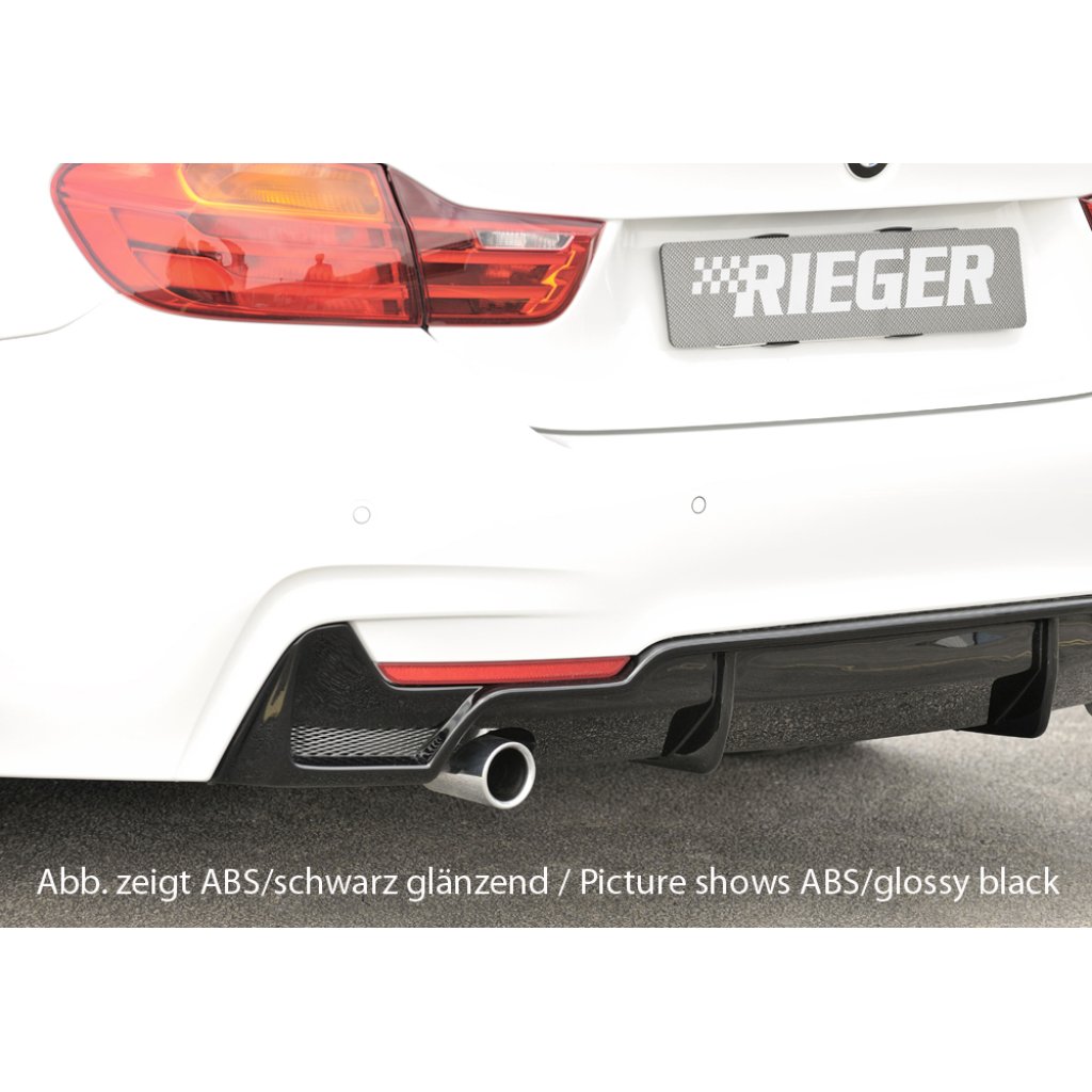 Rieger vložka zadního nárazníku pro BMW řada 4 F32, F33, F36 coupe (3-dvéř.), gran coupe (5-dvéř.), kabriolet vč. faceliftu, plast ABS bez povrchové úpravy, pro orig. koncovku vlevo vč. mřížky