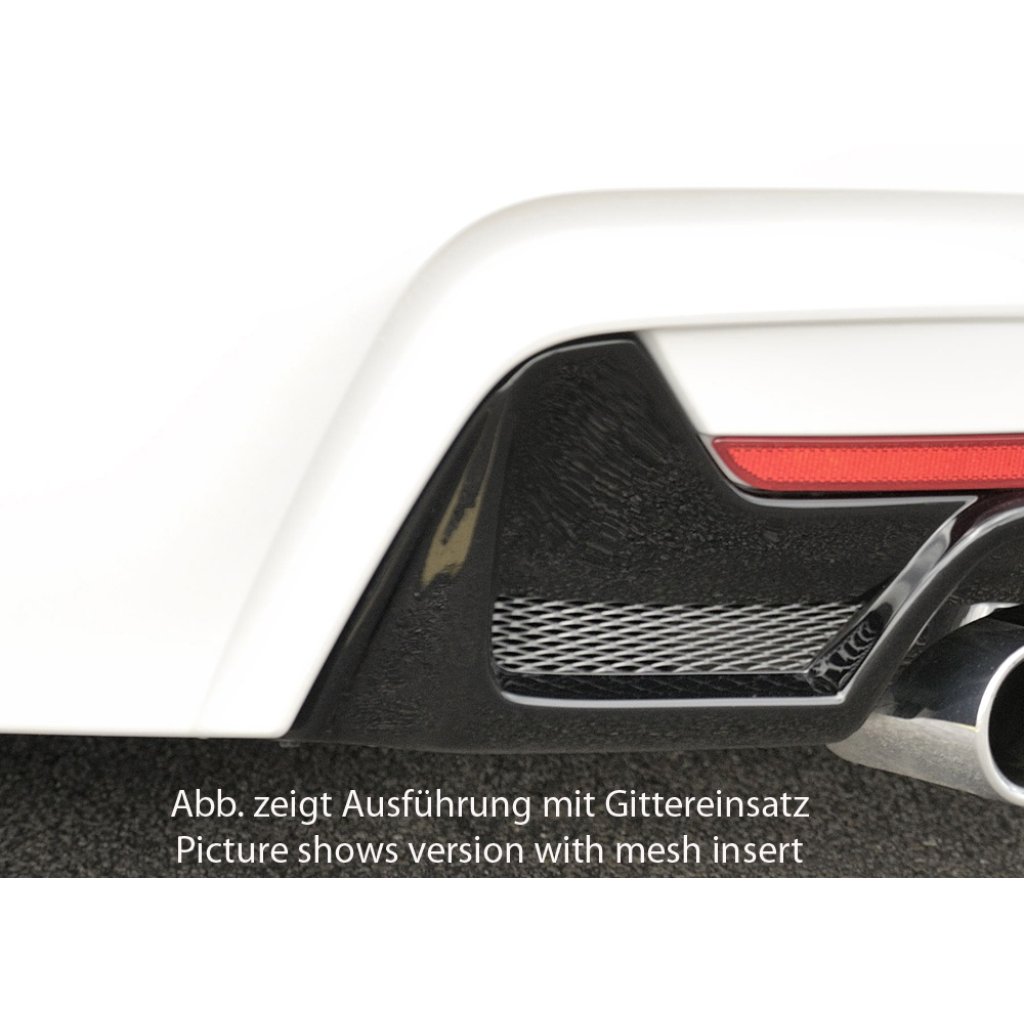 Rieger vložka zadního nárazníku pro BMW řada 4 F32, F33, F36 coupe (3-dvéř.), gran coupe (5-dvéř.), kabriolet vč. faceliftu, plast ABS lakovaný do černé lesklé barvy, pro orig. dvojitou koncovku vlevo
