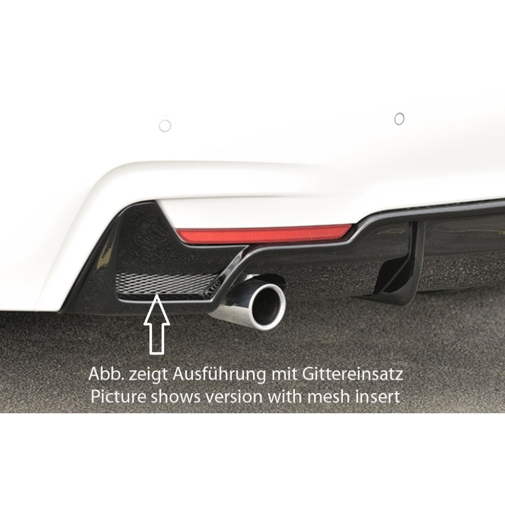 Rieger vložka zadního nárazníku pro BMW řada 4 F32, F33, F36 coupe (3-dvéř.), gran coupe (5-dvéř.), kabriolet vč. faceliftu, plast ABS lakovaný do černé lesklé barvy, pro orig. koncovku vlevo