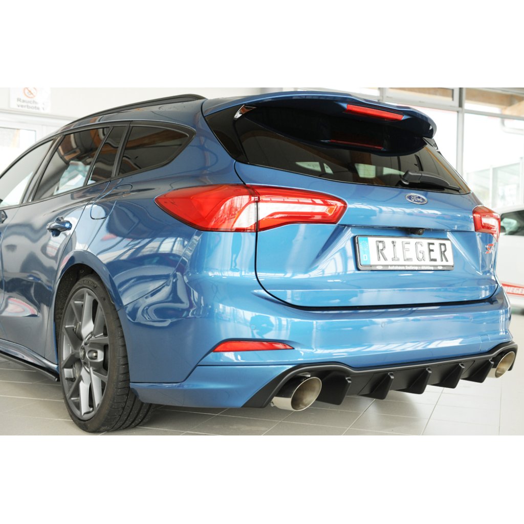 Rieger vložka zadního nárazníku pro Ford Focus 4 DEH 5-dvéř. (combi), plast ABS bez povrchové úpravy, pro sportovní koncovky vlevo/vpravo 115 mm