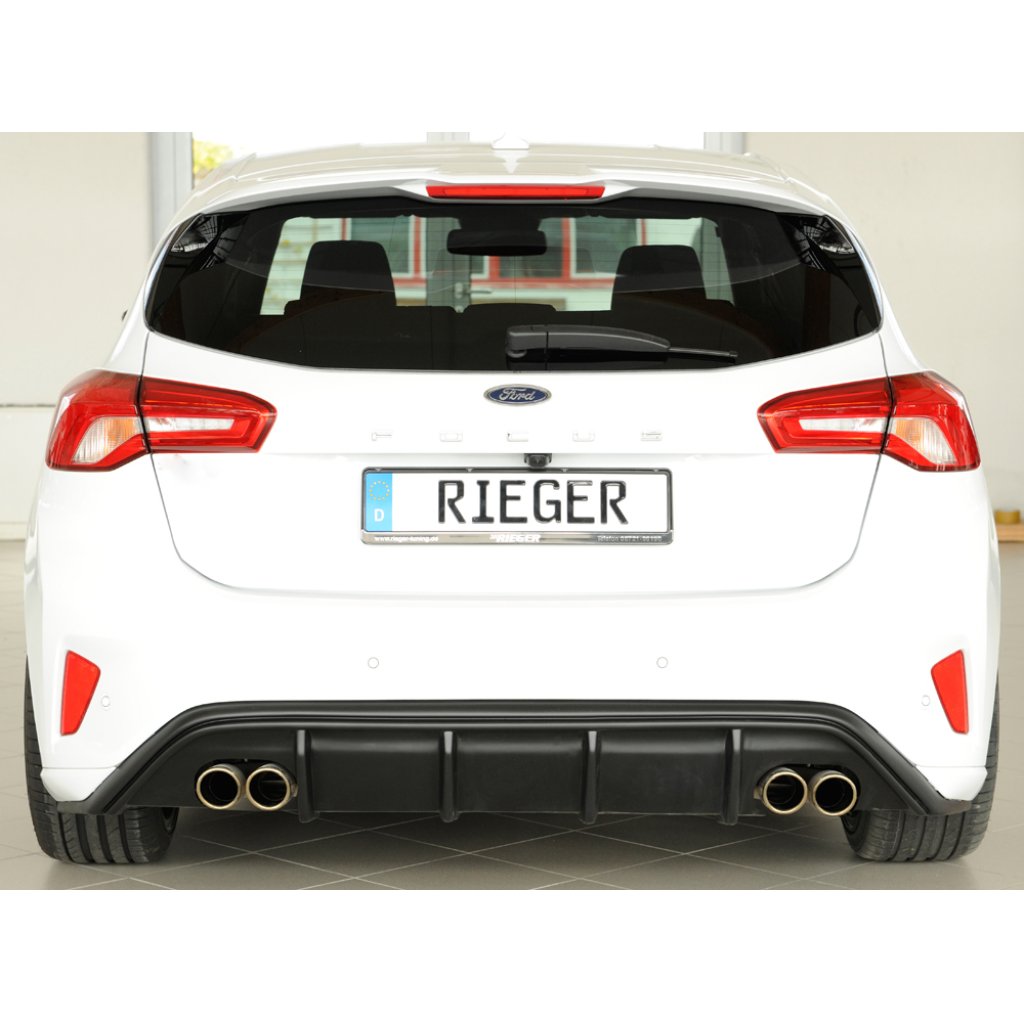 Rieger vložka zadního nárazníku pro Ford Focus 4 DEH, ST 5-dvéř. (hatchback), plast ABS bez povrchové úpravy, pro dvojité koncovky na obou stranách 4x80 mm