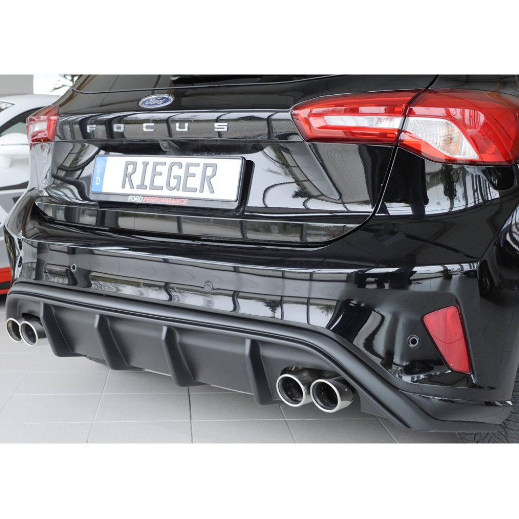 Rieger vložka zadního nárazníku pro Ford Focus 4 DEH, ST 5-dvéř. (hatchback), plast ABS bez povrchové úpravy, pro dvojité koncovky na obou stranách 4x80 mm