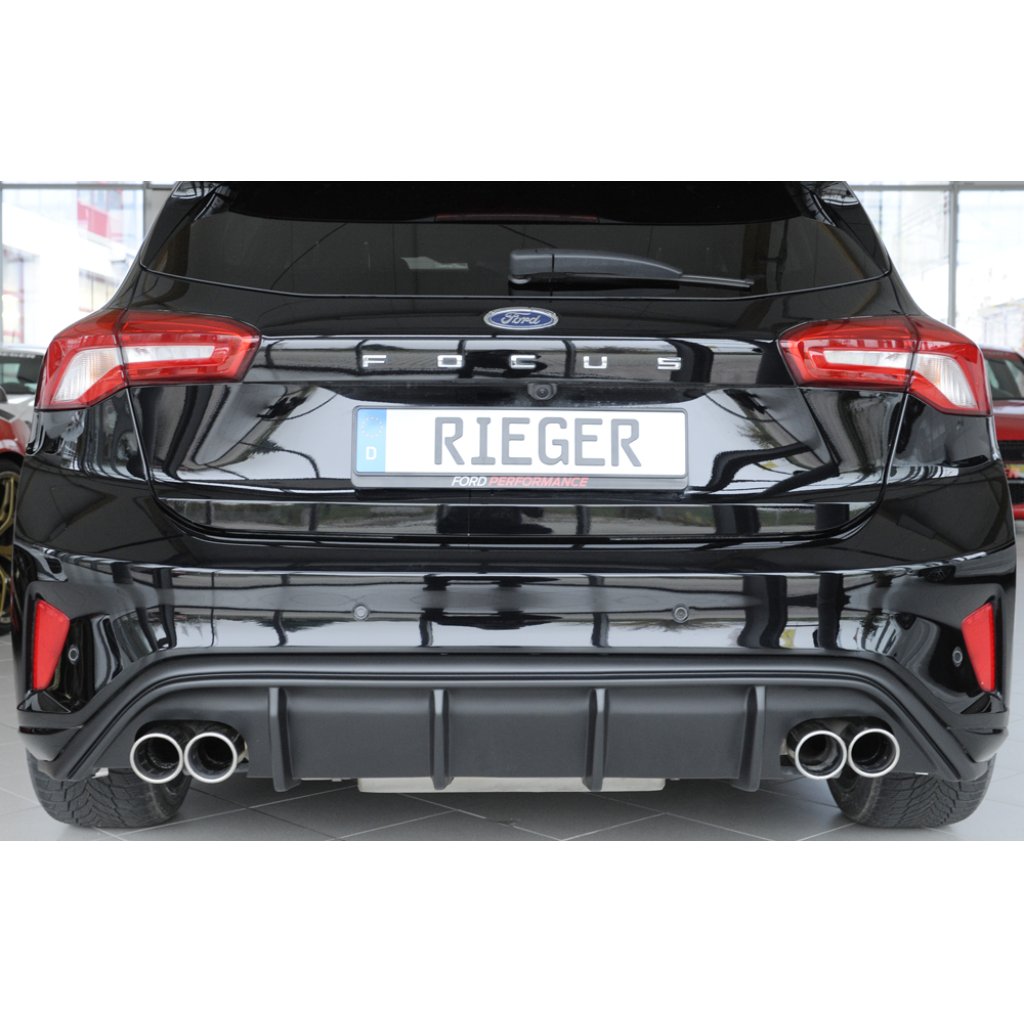 Rieger vložka zadního nárazníku pro Ford Focus 4 DEH, ST 5-dvéř. (hatchback), plast ABS bez povrchové úpravy, pro dvojité koncovky na obou stranách 4x80 mm
