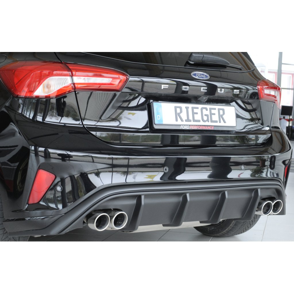 Rieger vložka zadního nárazníku pro Ford Focus 4 DEH, ST 5-dvéř. (hatchback), plast ABS bez povrchové úpravy, pro dvojité koncovky na obou stranách 4x80 mm