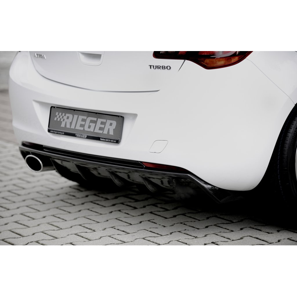 Rieger vložka zadního nárazníku pro Opel Astra J 5-dvéř., hatchback před faceliftem, plast ABS s povrchovou úpravou Carbon-Look, pro sportovní koncovku vlevo 140x90 mm