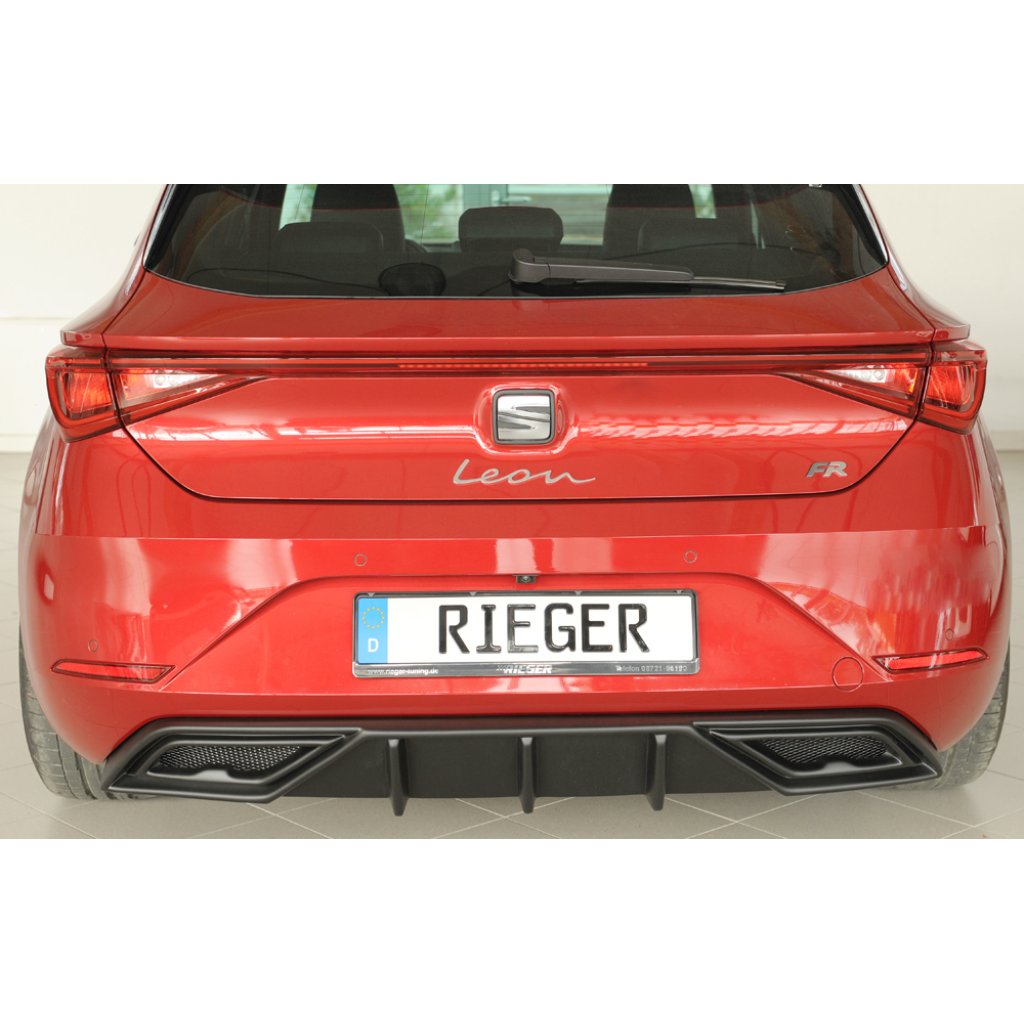 Rieger vložka zadního nárazníku pro orig. koncový tlumič výfuku pro Seat Leon KL 5-dvéř., 04/20-, plast ABS bez povrchové úpravy, mont. strana