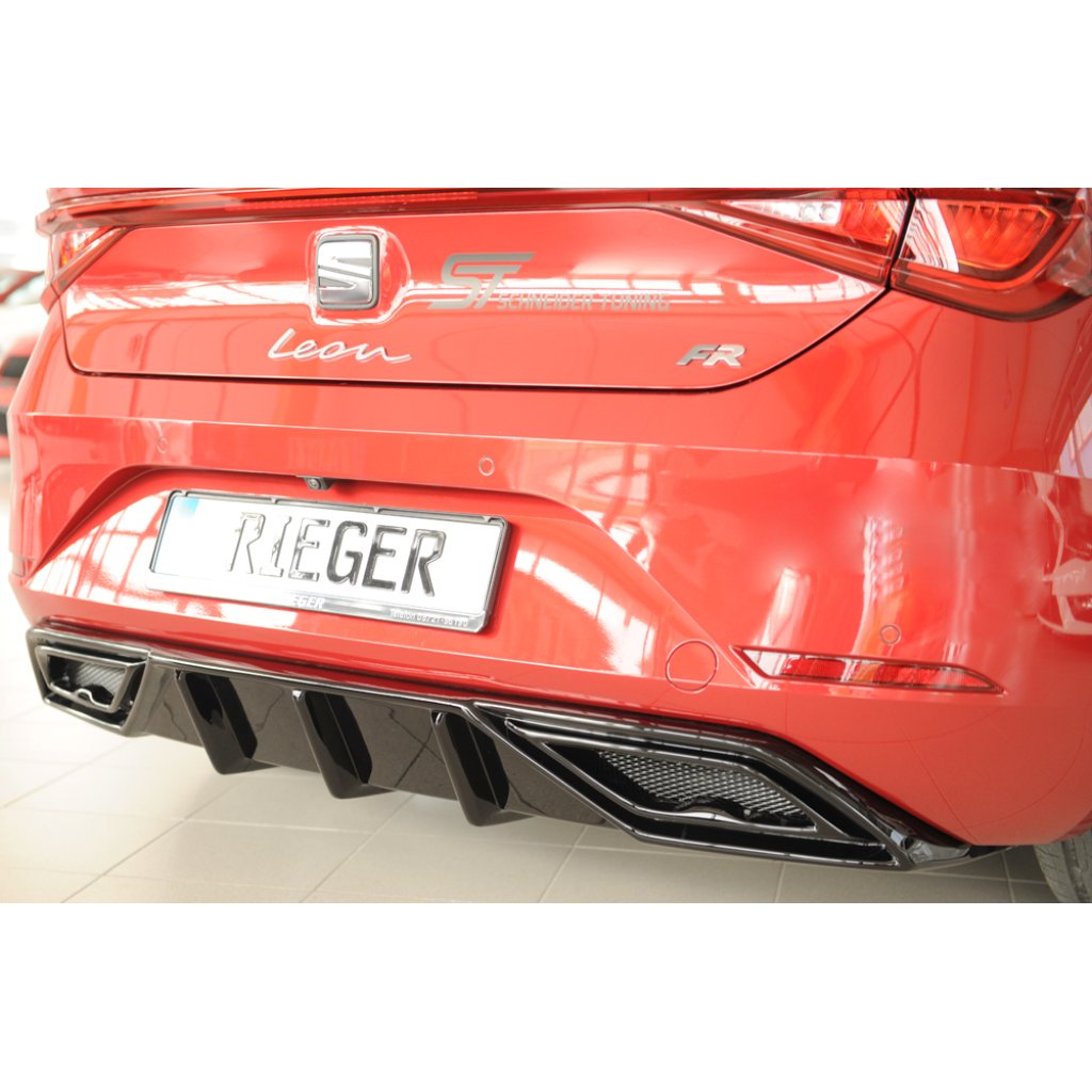 Rieger vložka zadního nárazníku pro orig. koncový tlumič výfuku pro Seat Leon KL 5-dvéř., 04/20-, plast ABS lakovaný do černé lesklé barvy, mont. strana