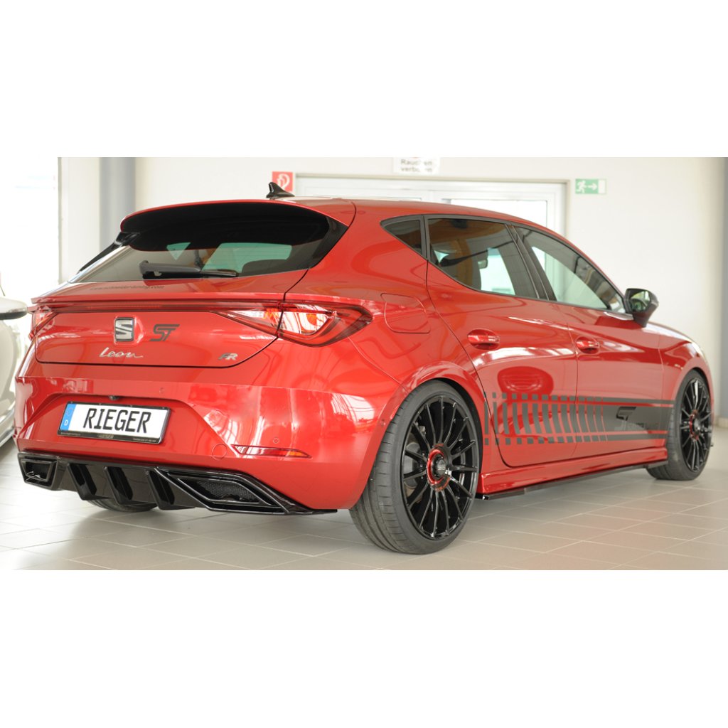 Rieger vložka zadního nárazníku pro orig. koncový tlumič výfuku pro Seat Leon KL 5-dvéř., 04/20-, plast ABS lakovaný do černé lesklé barvy, mont. strana