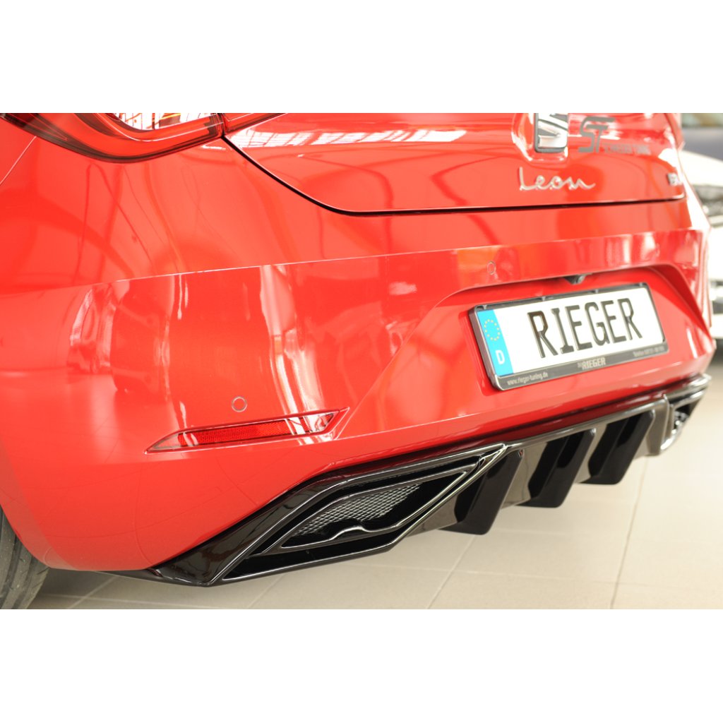 Rieger vložka zadního nárazníku pro orig. koncový tlumič výfuku pro Seat Leon KL 5-dvéř., 04/20-, plast ABS lakovaný do černé lesklé barvy, mont. strana