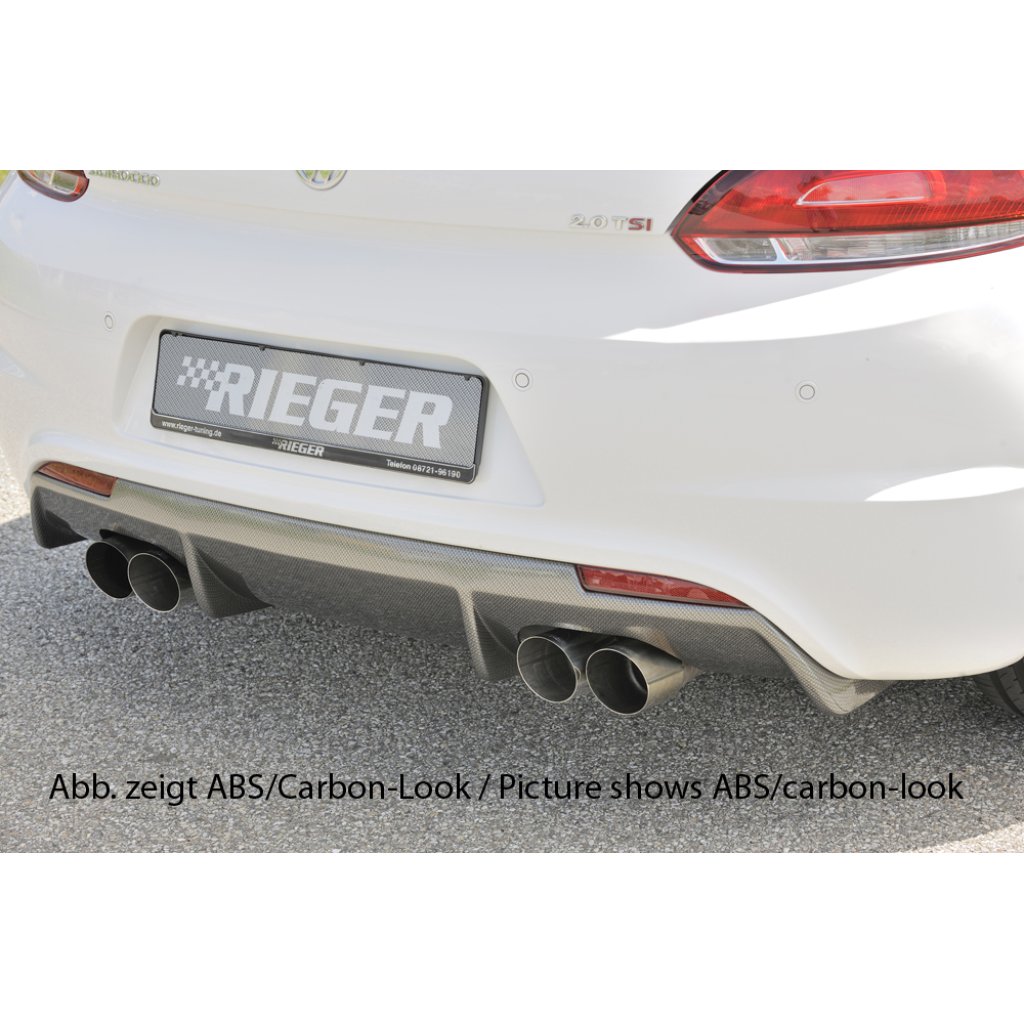 Rieger vložka zadního nárazníku pro R-Line zadní nárazník pro Volkswagen Scirocco 3 13 2-dvéř. vč. faceliftu, plast ABS bez povrchové úpravy, pro dvojité koncovky na obou stranách 4x90 mm