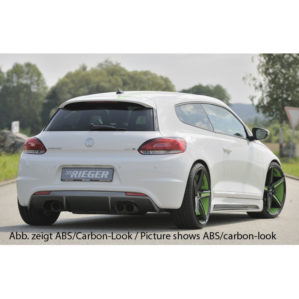 Rieger vložka zadního nárazníku pro R-Line zadní nárazník pro Volkswagen Scirocco 3 13 2-dvéř. vč. faceliftu, plast ABS bez povrchové úpravy, pro dvojité koncovky na obou stranách 4x90 mm