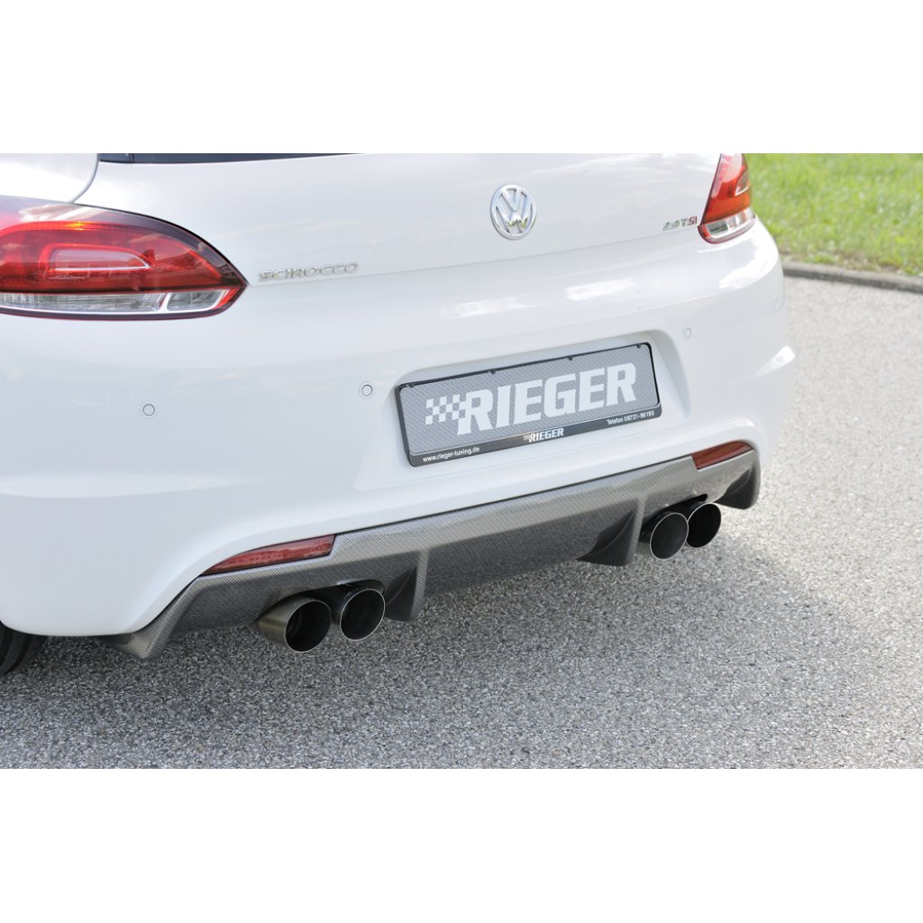 Rieger vložka zadního nárazníku pro R-Line zadní nárazník pro Volkswagen Scirocco 3 13 2-dvéř. vč. faceliftu, plast ABS s povrchovou úpravou Carbon-Look, pro dvojité koncovky na obou stranách 4x90 mm