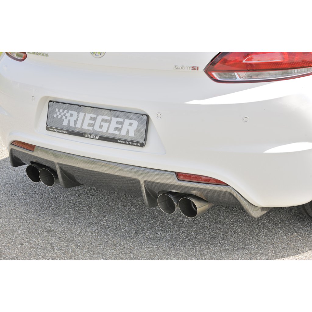 Rieger vložka zadního nárazníku pro R-Line zadní nárazník pro Volkswagen Scirocco 3 13 2-dvéř. vč. faceliftu, plast ABS s povrchovou úpravou Carbon-Look, pro dvojité koncovky na obou stranách 4x90 mm