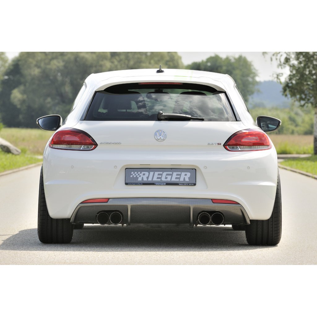 Rieger vložka zadního nárazníku pro R-Line zadní nárazník pro Volkswagen Scirocco 3 13 2-dvéř. vč. faceliftu, plast ABS s povrchovou úpravou Carbon-Look, pro dvojité koncovky na obou stranách 4x90 mm