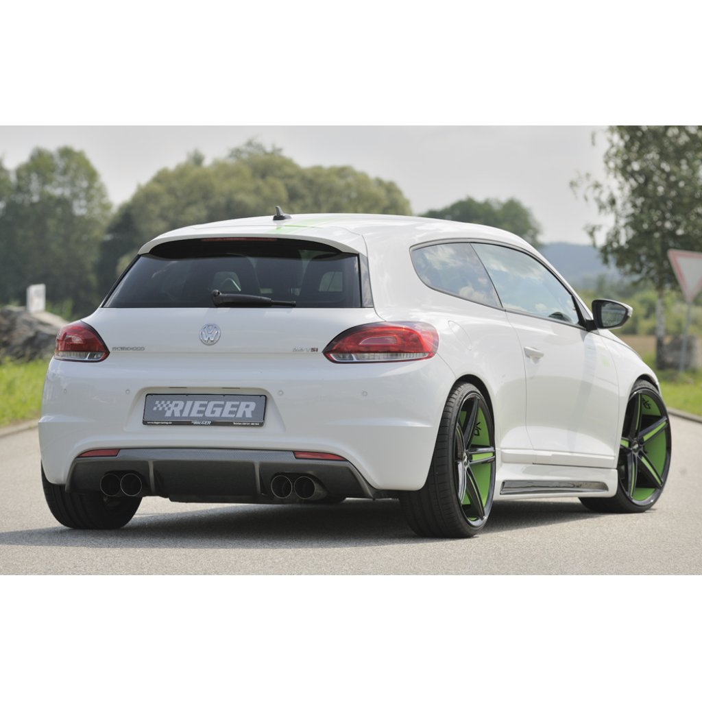 Rieger vložka zadního nárazníku pro R-Line zadní nárazník pro Volkswagen Scirocco 3 13 2-dvéř. vč. faceliftu, plast ABS s povrchovou úpravou Carbon-Look, pro dvojité koncovky na obou stranách 4x90 mm