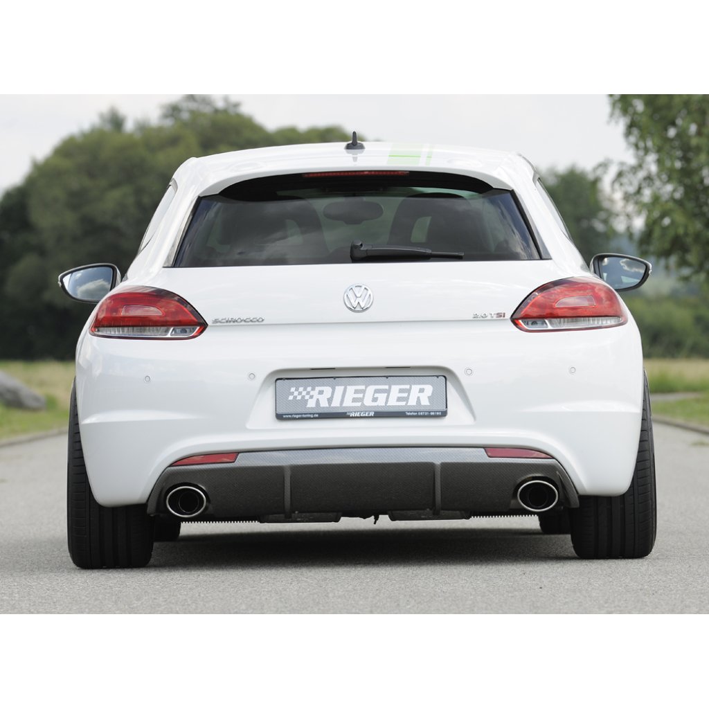 Rieger vložka zadního nárazníku pro R-Line zadní nárazník pro Volkswagen Scirocco 3 13 2-dvéř. vč. faceliftu, plast ABS s povrchovou úpravou Carbon-Look, pro sportovní koncovky na obou stranách 126x94 mm