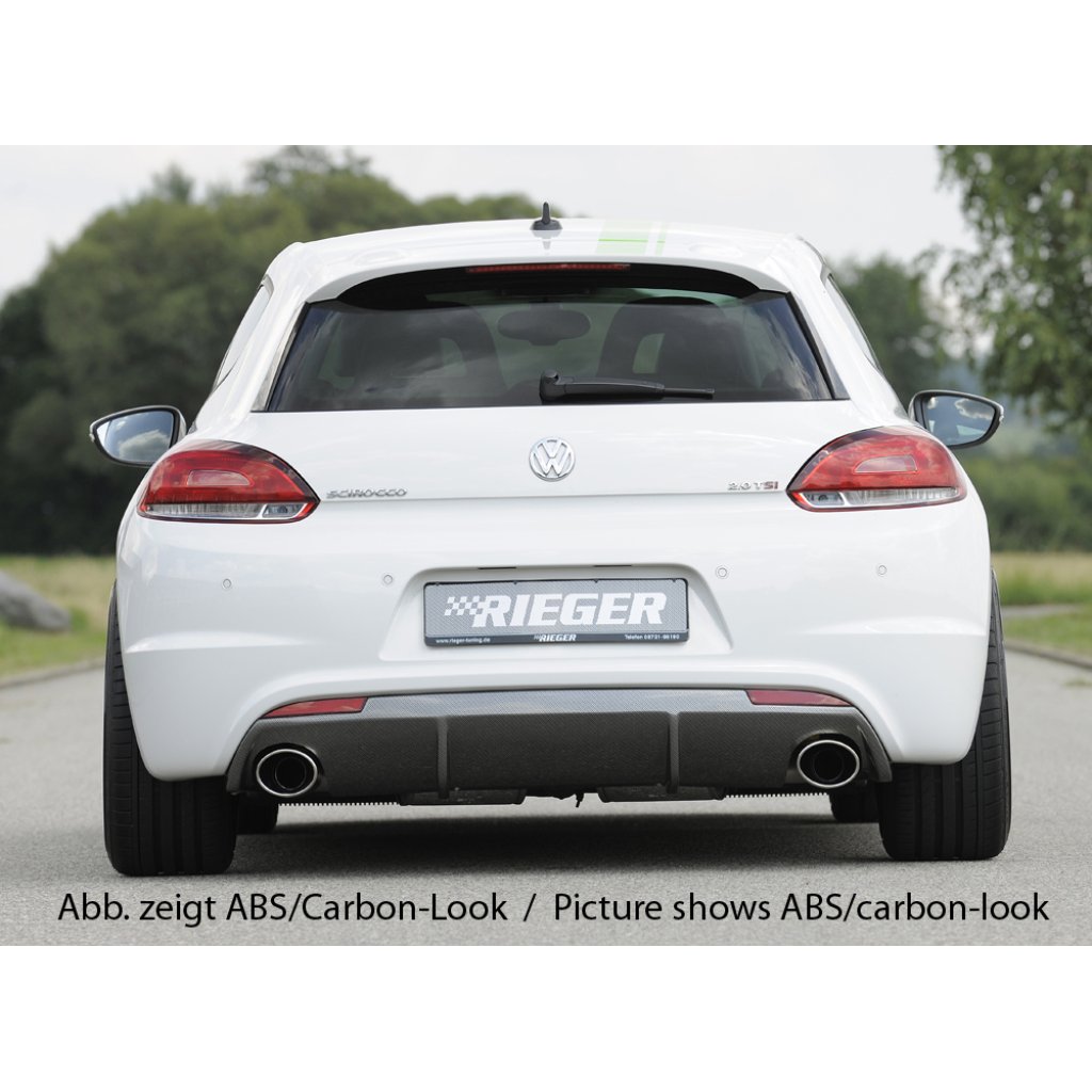 Rieger vložka zadního nárazníku pro R-Line zadní nárazník pro Volkswagen Scirocco R 13 2-dvéř. vč. faceliftu, plast ABS lakovaný do černé lesklé barvy, pro orig. koncovky na obou stranách