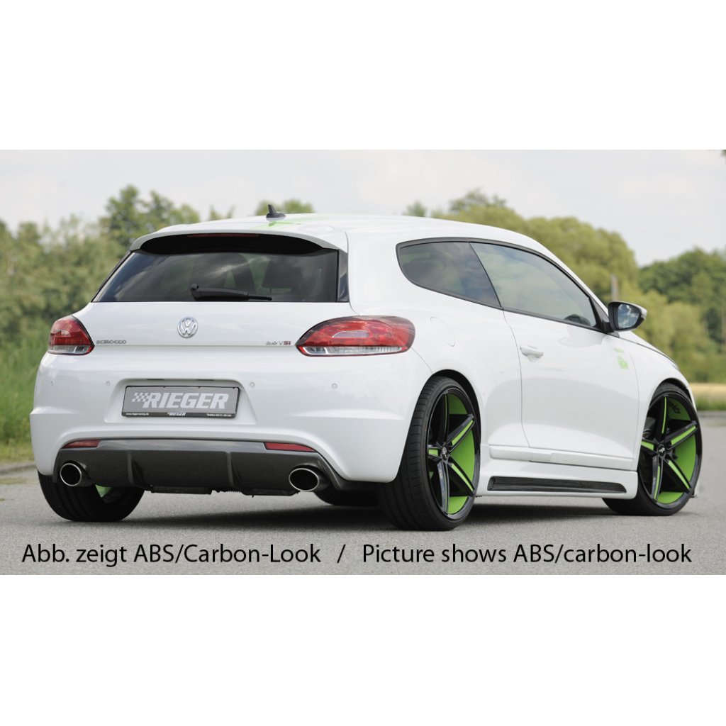 Rieger vložka zadního nárazníku pro R-Line zadní nárazník pro Volkswagen Scirocco R 13 2-dvéř. vč. faceliftu, plast ABS lakovaný do černé lesklé barvy, pro orig. koncovky na obou stranách