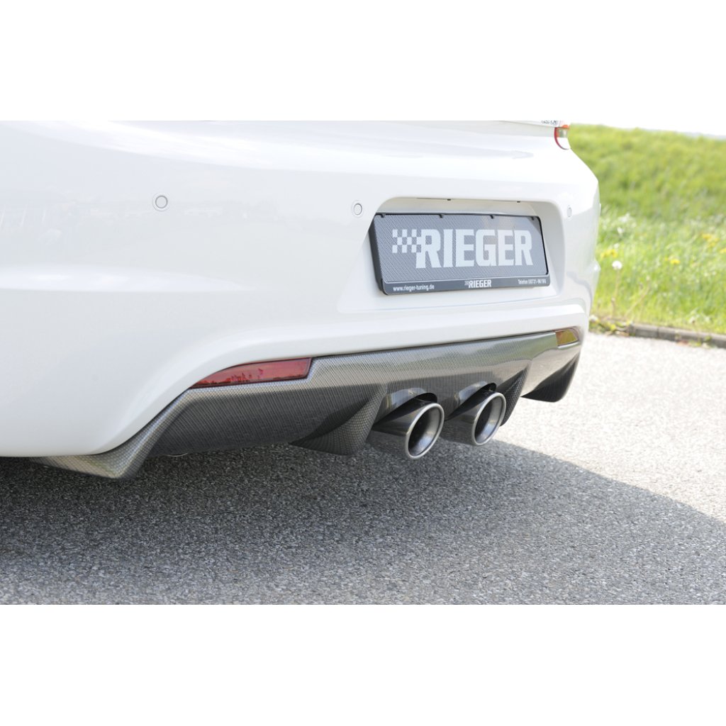 Rieger vložka zadního nárazníku pro R-Line zadní nárazník pro Volkswagen Scirocco R 13 2-dvéř. vč. faceliftu, plast ABS s povrchovou úpravou Carbon-Look, pro dvojitou koncovku uprostřed 2x100 mm