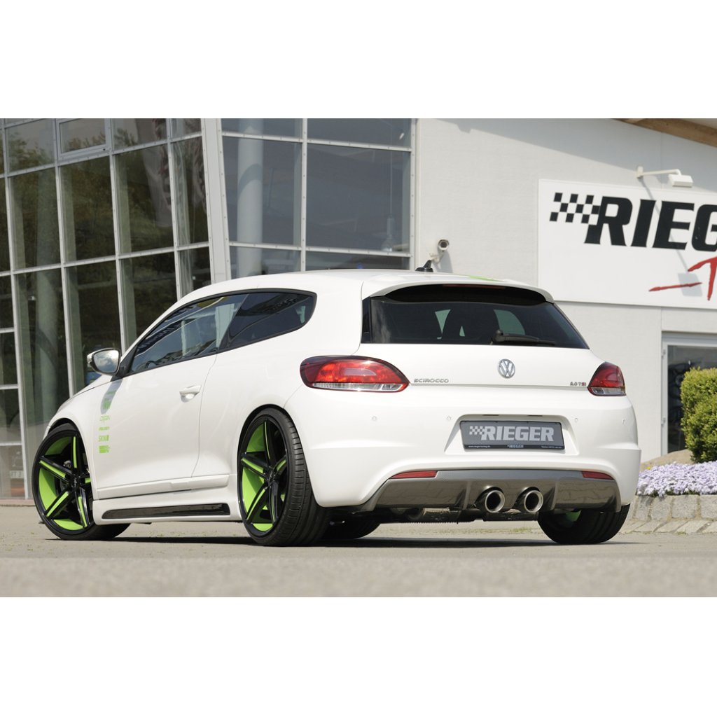 Rieger vložka zadního nárazníku pro R-Line zadní nárazník pro Volkswagen Scirocco R 13 2-dvéř. vč. faceliftu, plast ABS s povrchovou úpravou Carbon-Look, pro dvojitou koncovku uprostřed 2x100 mm