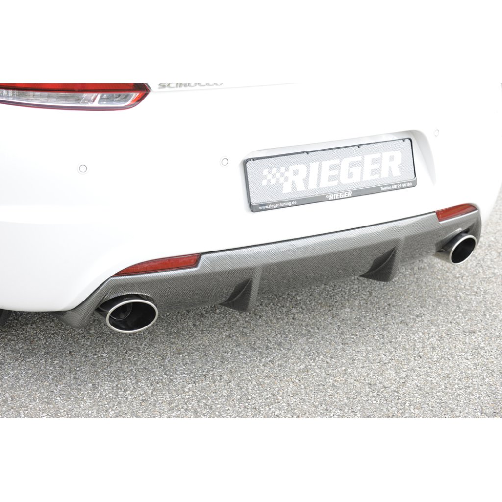 Rieger vložka zadního nárazníku pro R-Line zadní nárazník pro Volkswagen Scirocco R 13 2-dvéř. vč. faceliftu, plast ABS s povrchovou úpravou Carbon-Look, pro orig. koncovky na obou stranách