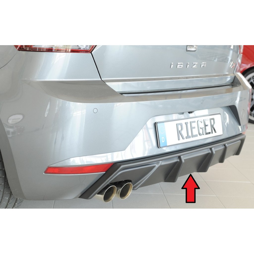 Rieger vložka zadního nárazníku pro Seat Ibiza FR KJ 5-dvéř., plast ABS bez povrchové úpravy, pro dvojitou koncovku vlevo 2x76 mm