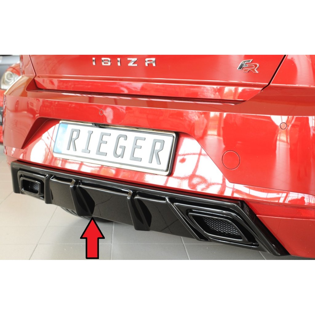 Rieger vložka zadního nárazníku pro Seat Ibiza FR KJ 5-dvéř., plast ABS lakovaný do černé lesklé barvy, pro orig. výfukový systém